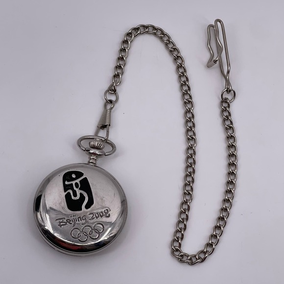Beijing 2008 Olympics Pocket Watch Collectible Flip Open Pocketwatch with Chain - Picture 11 of 12